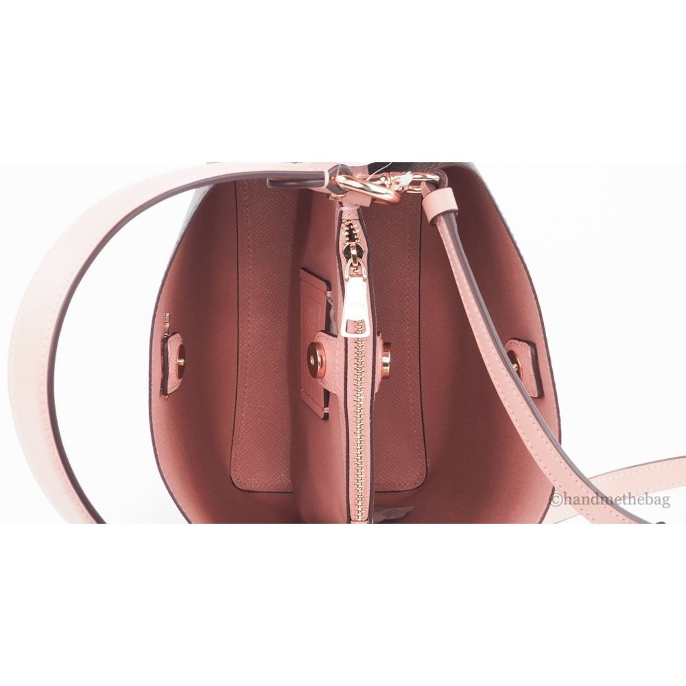 NWT Coach Small Brown Signature Canvas Shell Pink Town Bucket Crossbody Bag NEW - Picture 7 of 9
